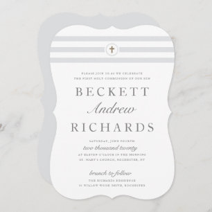 Classic stripe first holy communion invitation