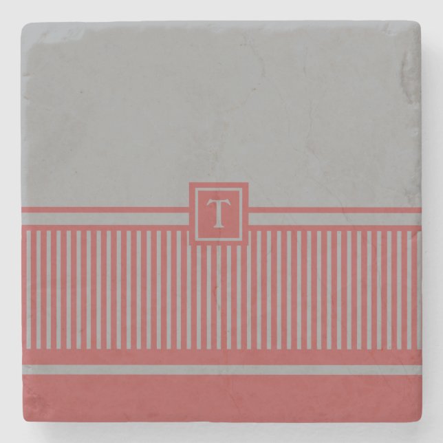 Classic Stripe Monogram Stone Coaster (Front)