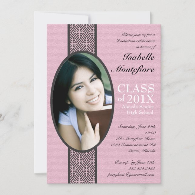 Classic Stripe Pink Black Graduation Party Invitation (Front)