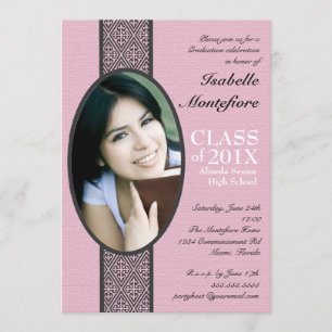 Classic Stripe Pink Black Graduation Party Invitation