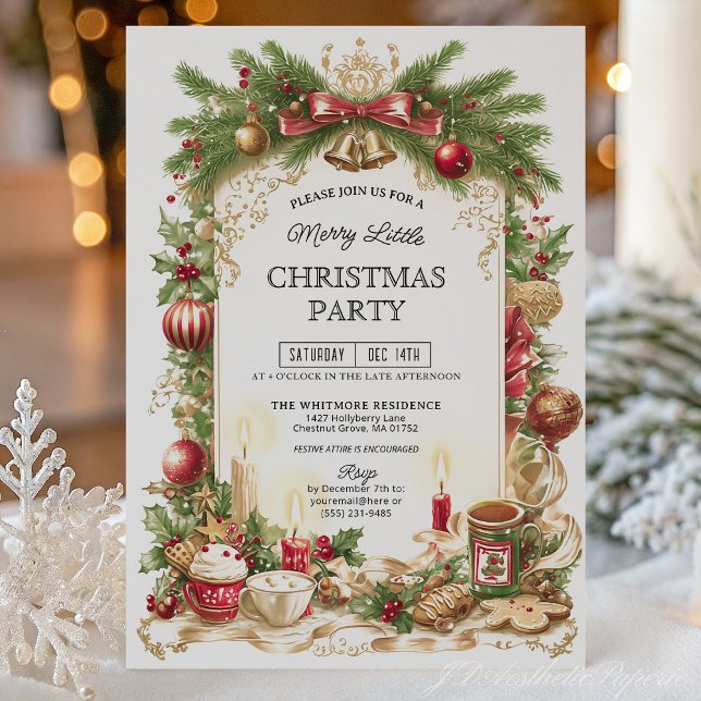 Classic Stripe Red Bow Christmas Party Invitation (Creator Uploaded)