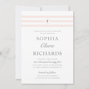 Classic Stripe Religious Baptism & Christening Invitation