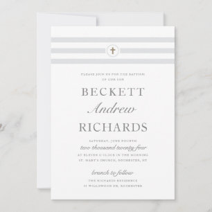 Classic Stripe Religious Baptism Invitation