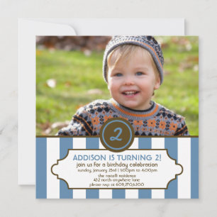 Classic Stripe (Steel Blue) Birthday Invitation