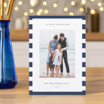 Classic Stripe | Vertical Photo Hanukkah Holiday Card<br><div class="desc">Share holiday greetings with these Hanukkah photo cards featuring your favourite photo set on a background of light blue and white stripes. An editable message area lets you customise your Chanukah or holiday greeting. Add your family name or names beneath along with the year.</div>