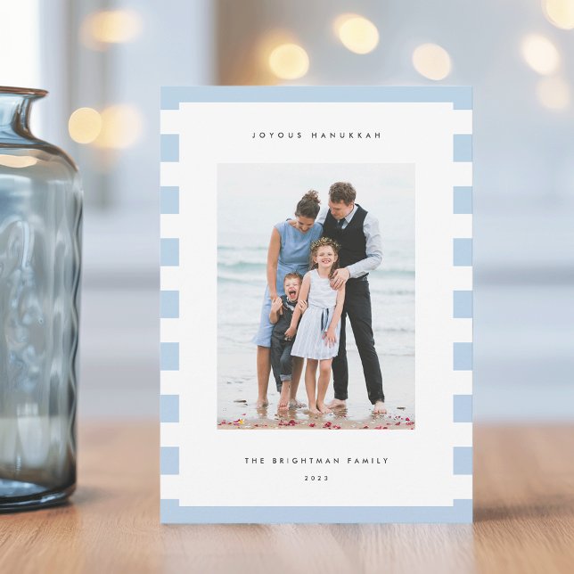 Classic Stripe | Vertical Photo Hanukkah Holiday Card (Creator Uploaded)