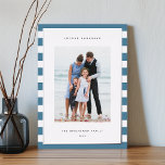 Classic Stripe | Vertical Photo Hanukkah Silver Foil Holiday Card<br><div class="desc">Share holiday greetings with these Hanukkah photo cards featuring your favourite photo set on a background of coastal blue and white stripes with luxe silver foil trim. An editable message area lets you customise your Chanukah or holiday greeting. Add your family name or names beneath along with the year.</div>