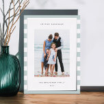 Classic Stripe | Vertical Photo Hanukkah Silver Foil Holiday Card<br><div class="desc">Share holiday greetings with these Hanukkah photo cards featuring your favourite photo set on a background of pale aqua and white stripes with luxe silver foil trim. An editable message area lets you customise your Chanukah or holiday greeting. Add your family name or names beneath along with the year.</div>