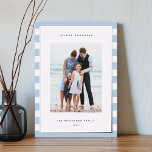 Classic Stripe | Vertical Photo Hanukkah Silver Foil Holiday Card<br><div class="desc">Share holiday greetings with these Hanukkah photo cards featuring your favourite photo set on a background of pale blue and white stripes with luxe silver foil trim. An editable message area lets you customise your Chanukah or holiday greeting. Add your family name or names beneath along with the year.</div>