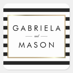 Classic Stripe Wedding    Faux Gold Foil Square Sticker