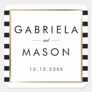 Classic Stripe Wedding    Faux Gold Foil Square Sticker