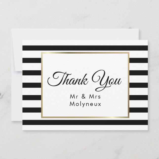 Classic Stripe Wedding | Faux Gold Foil Thank You (Front)