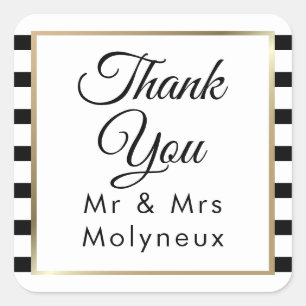 Classic Stripe Wedding   Faux Gold Foil Thank You Square Sticker