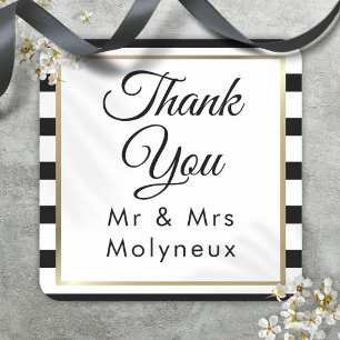 Classic Stripe Wedding   Faux Gold Foil Thank You Square Sticker