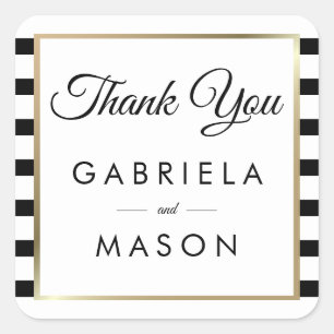 Classic Stripe Wedding   Faux Gold Foil Thank You Square Sticker