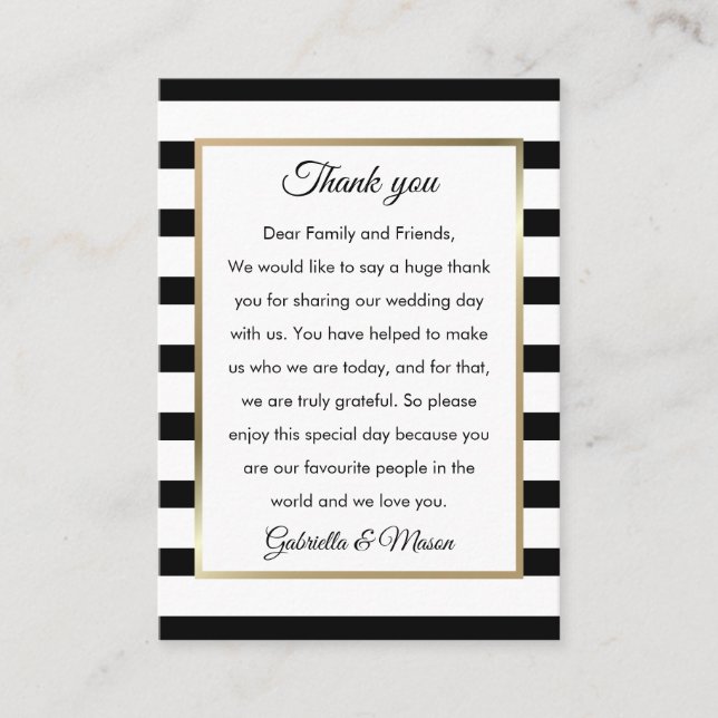 Classic Stripe Wedding Thank You Place Card (Front)