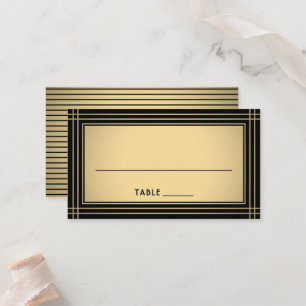 Classic Striped Border Chic Black & Gold Escort / Place Card
