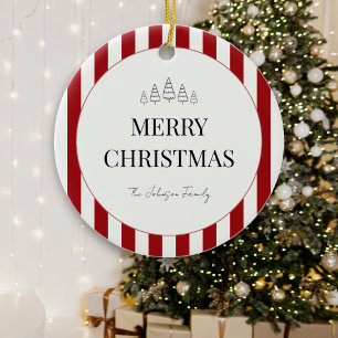 Classic Striped Christmas Round Ceramic Tree Decoration