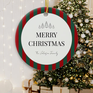Classic Striped Christmas Round Ceramic Tree Decoration
