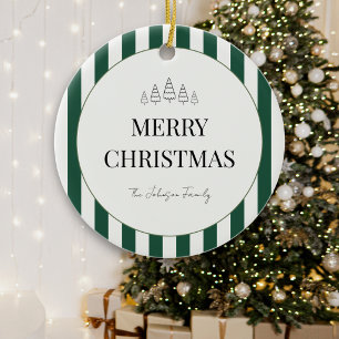 Classic Striped Christmas Round Ceramic Tree Decoration