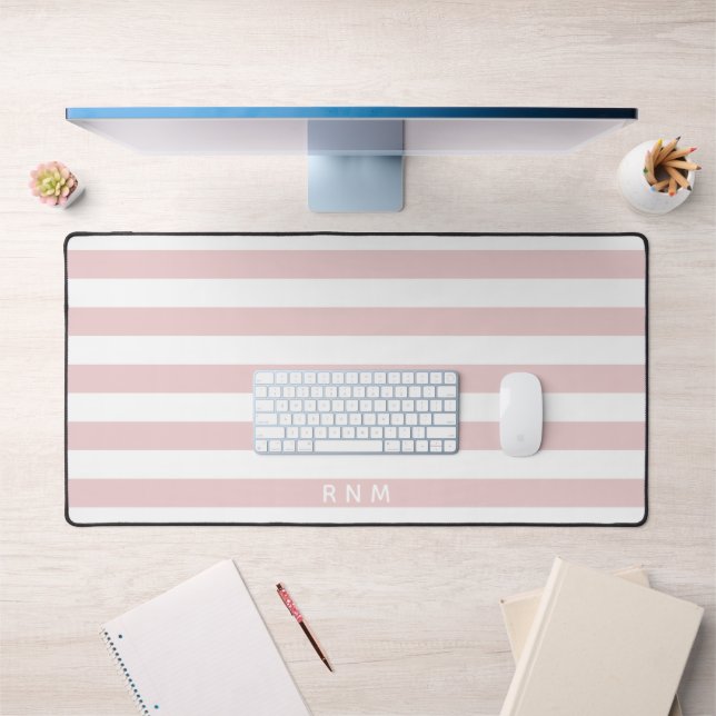 Classic Striped Pattern in Blush Pink on White Desk Mat (Office 1)