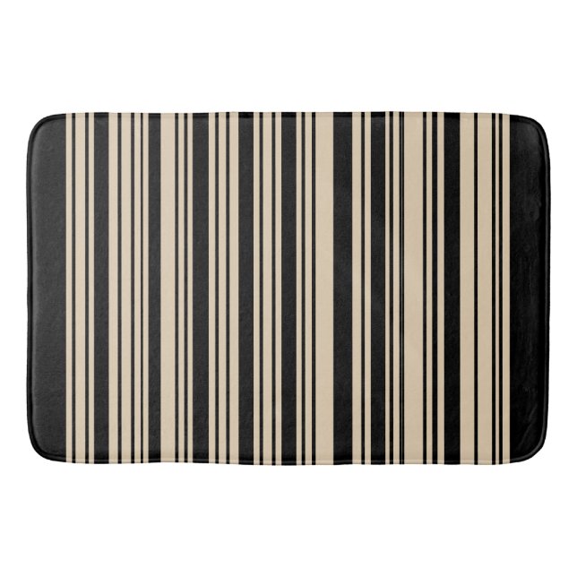 Classic Stripes Black and Taupe    Bath Mat (Front)