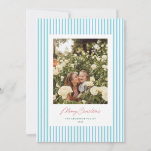 Classic Stripes Blue Christmas Holiday Photo Card