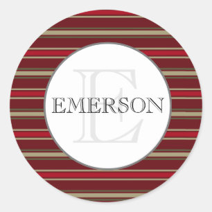 Classic Stripes Burgundy Red Tan White Custom Round Sticker