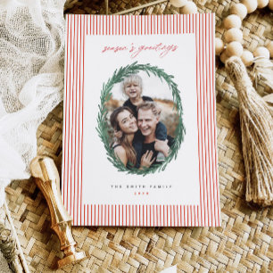Classic Stripes Christmas Holiday Wreath Flat Card