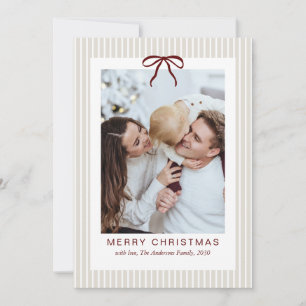 Classic Stripes Red Bow Frame Christmas Photo Holiday Card