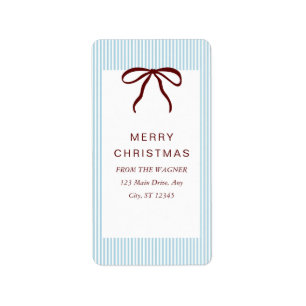 Classic Stripes Red Bow Merry Christmas Label