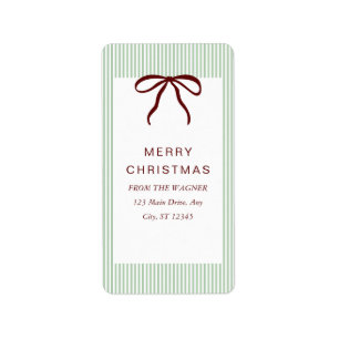 Classic Stripes Red Bow Merry Christmas Label
