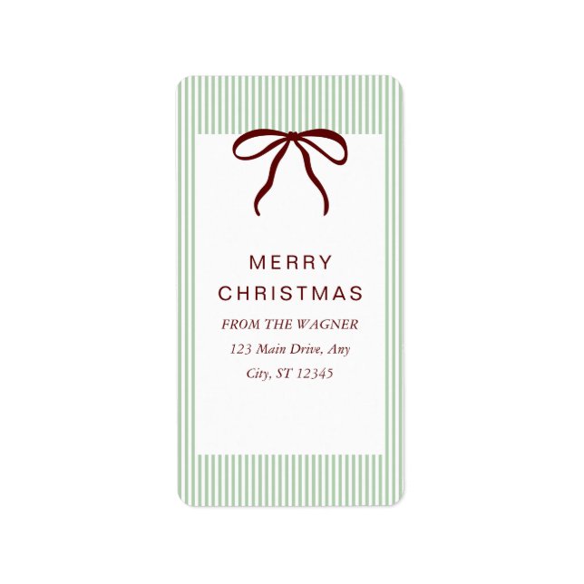 Classic Stripes Red Bow Merry Christmas Label (Front)