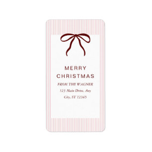Classic Stripes Red Bow Merry Christmas Label