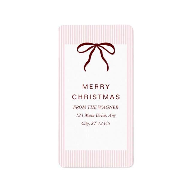 Classic Stripes Red Bow Merry Christmas Label (Front)