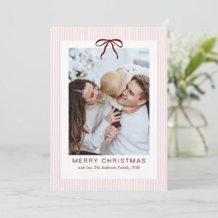 Classic Stripes Red Bow Merry Christmas Photo Holiday Card