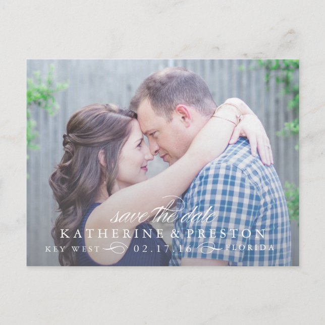 Classic Stripes Save the Date Post Card in Blue (Front)