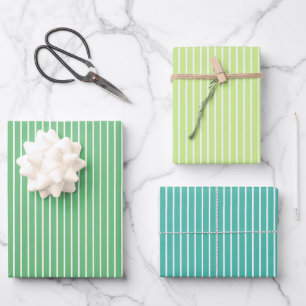 Classic Stripes White - 3 Green Wrapping Paper Sheet
