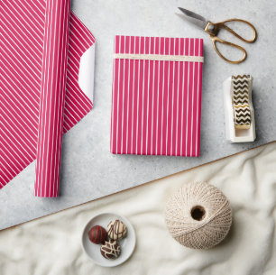 Classic Stripes White - Raspberry Wrapping Paper