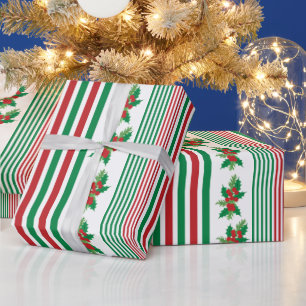 Classic Stripes with Holly Wrapping Paper