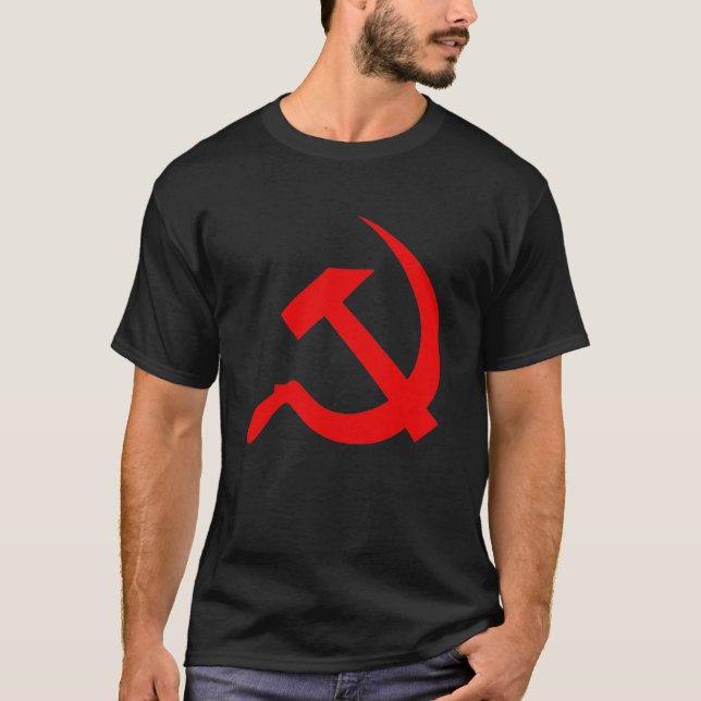 Classic Style Bright Red Hammer & Sickle on Black T-Shirt (Front)