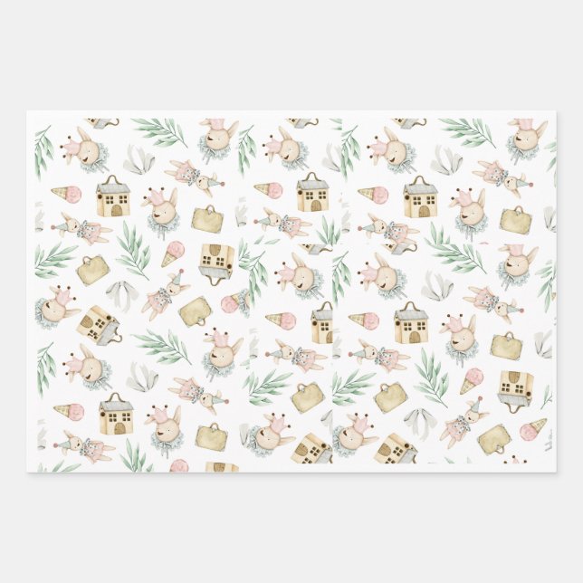 Classic Style Bunny Baby Shower Gift Wrap (Front)