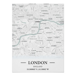 Classic style city map of London, England Poster