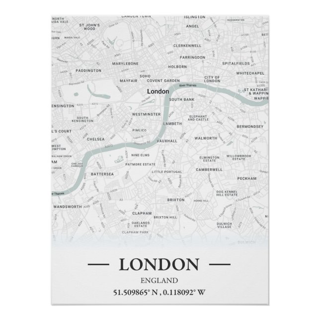Classic style city map of London, England Poster (Front)
