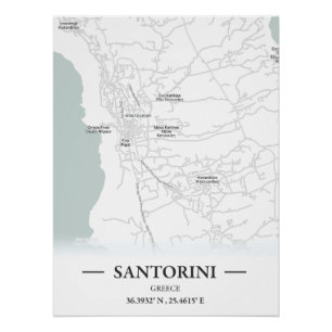 Classic style city map of Santorini, Greece Poster