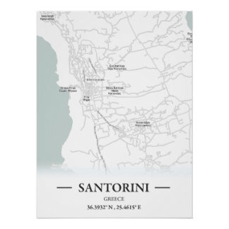 Classic style city map of Santorini, Greece Poster