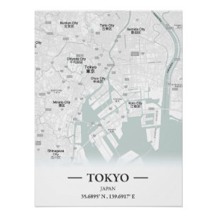 Classic style city map of Tokyo, Japan Poster