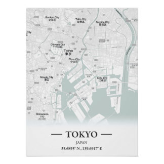 Classic style city map of Tokyo, Japan Poster