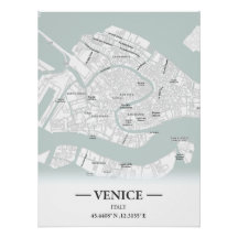 Classic style city map of Venice, Italy