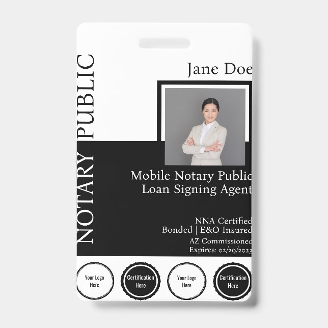 Classic Style Notary Public Badge with QR ID Badge (Front)